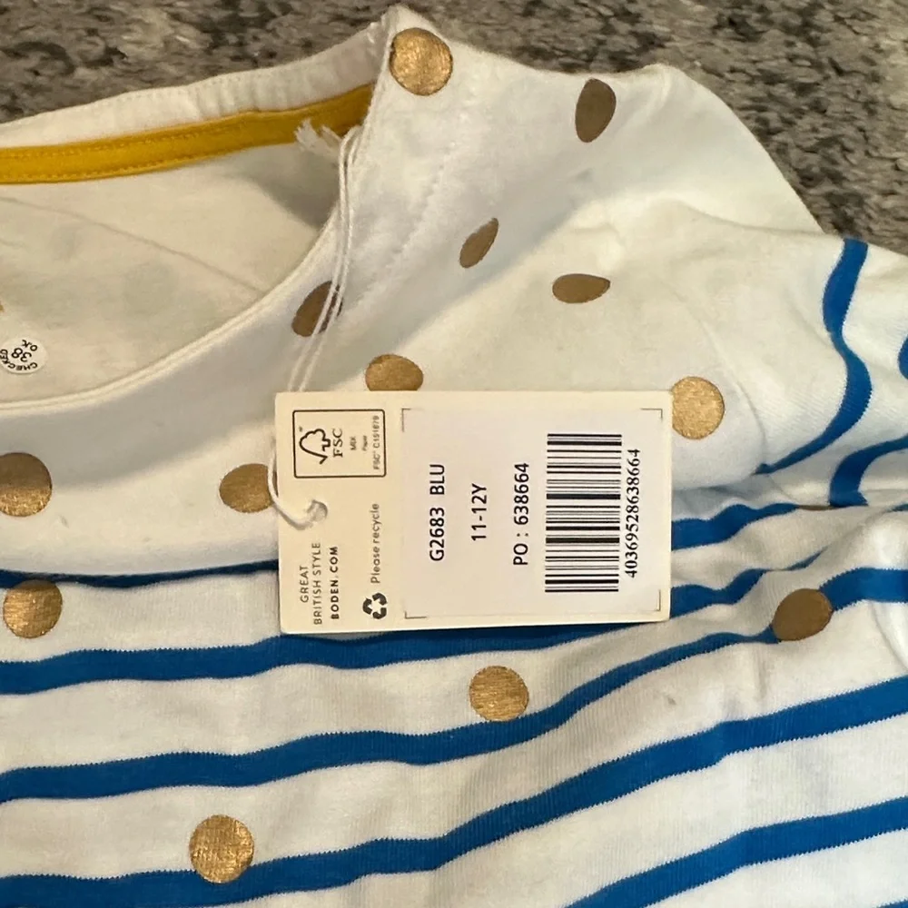 Mini Biden Girls Striped Long Sleeve Top with Gold Polka Dots 10/12 - Picture 4 of 5